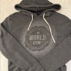 World’s Gym Training Pullover Hoodie Sweatshirt Muscle Faded VTG Y2K Inspired